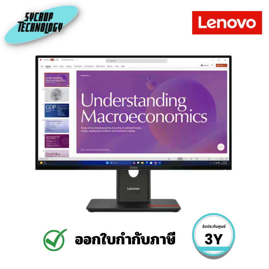 Lenovo ThinkVision T24D-40 (64B9GAR1TH) จอมอนิเตอร์ 23.8 นิ้ว USB-C Docking 120Hz ประกันศูนย์