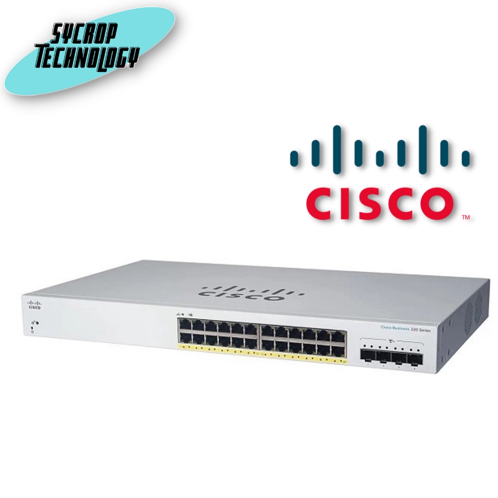 Cisco CBS220-24P-4G-EU CBS220 Smart 24-port GE, PoE, 4x1G SFP 195W (24POE) ประกันศูนย์ เช็คสินค้าก่อนสั่งซื้อ