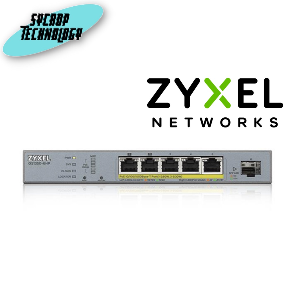 Zyxel GS1350-6HP Smart Managed PoE Switch 5 Port Gigabit 802.3bt 60W ประกันศูนย์