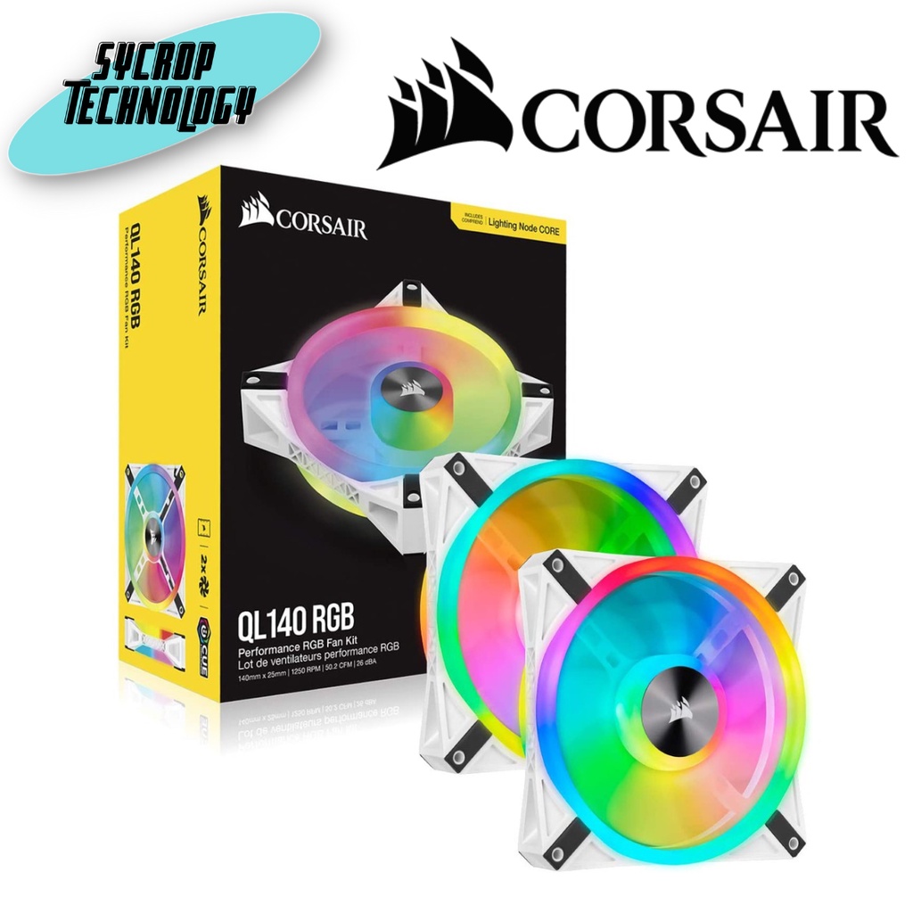 CORSAIR CASE FAN (พัดลมเคส) ICUE QL140 RGB 140MM PWM WHITE FAN - DUAL FAN KIT WITH LIGHTING NODE CORE (CO-9050106-WW)