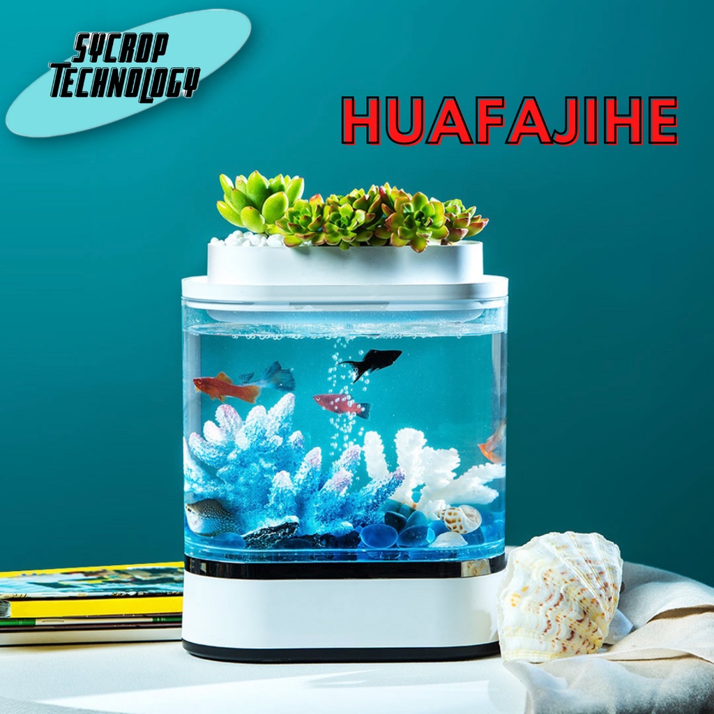 Huafajihe Mini Lazy Pro ตู้ปลาจำลองระบบนิเวศน์ในน้ำพร้อมไฟ LED หลากสี