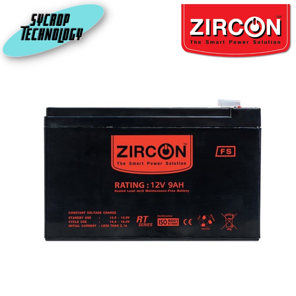 ZIRCON BATTERIES (แบตเตอรี่สำหรับเครื่องสำรองไฟ) 12V/9.0AH (BATTERY_12V/9.0AH) BLACK